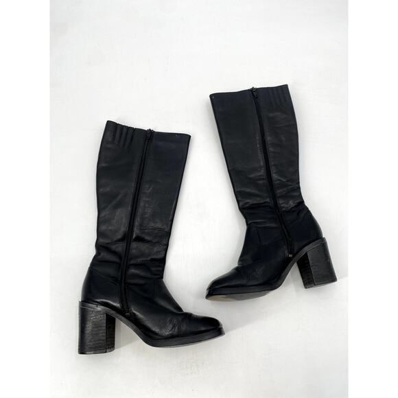 Flings Black Leather Vintage Block Heel Calf boots - Picture 3 of 9
